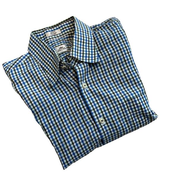 Peter Millar Blue Brown Green Check Spread Collar Button Down Men’s Size Medium - Picture 1 of 6